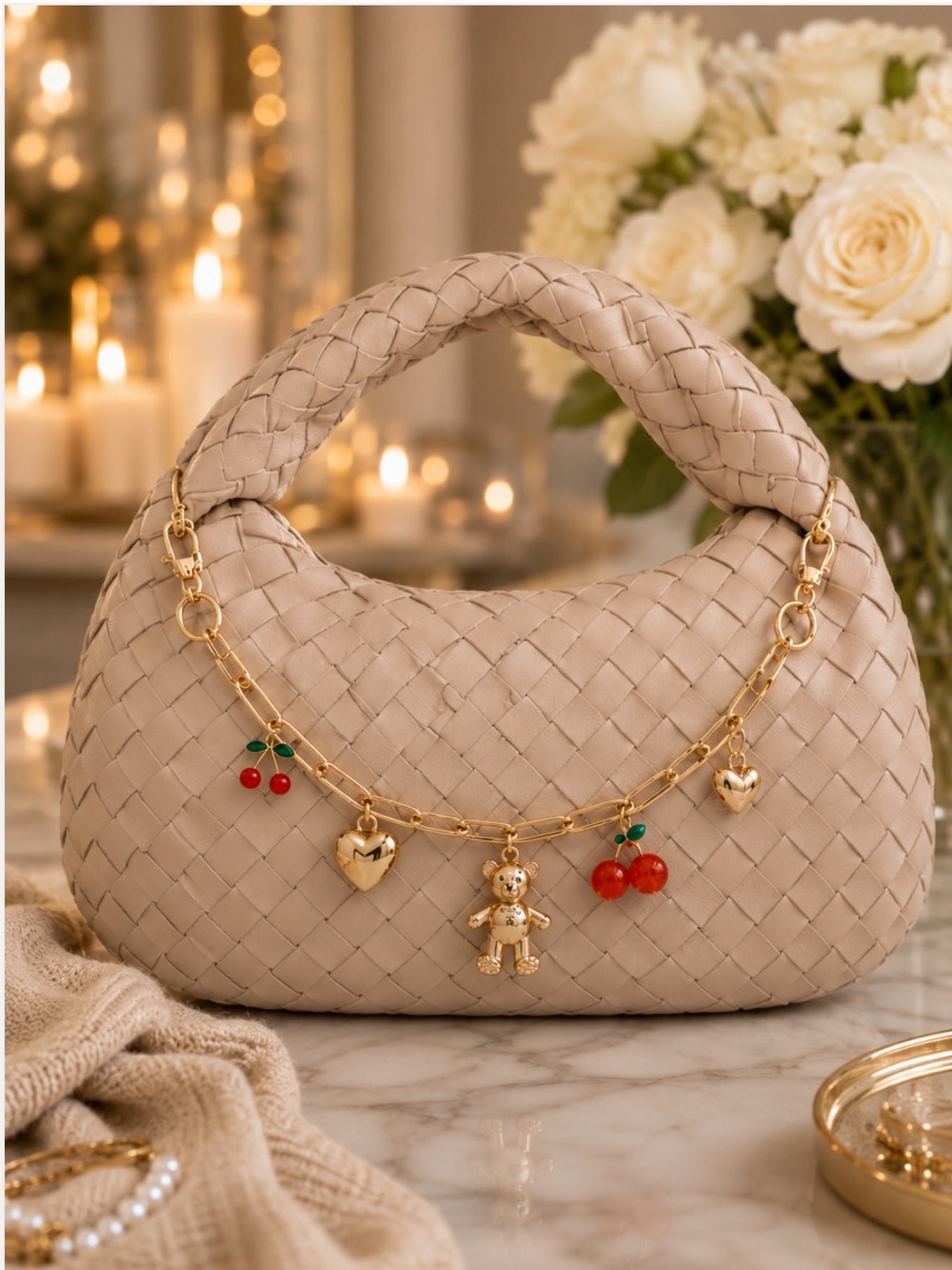 NWT Michelle Collection Women’s Gold Charm Chain Bag Chain Luxe Quiet Luxury